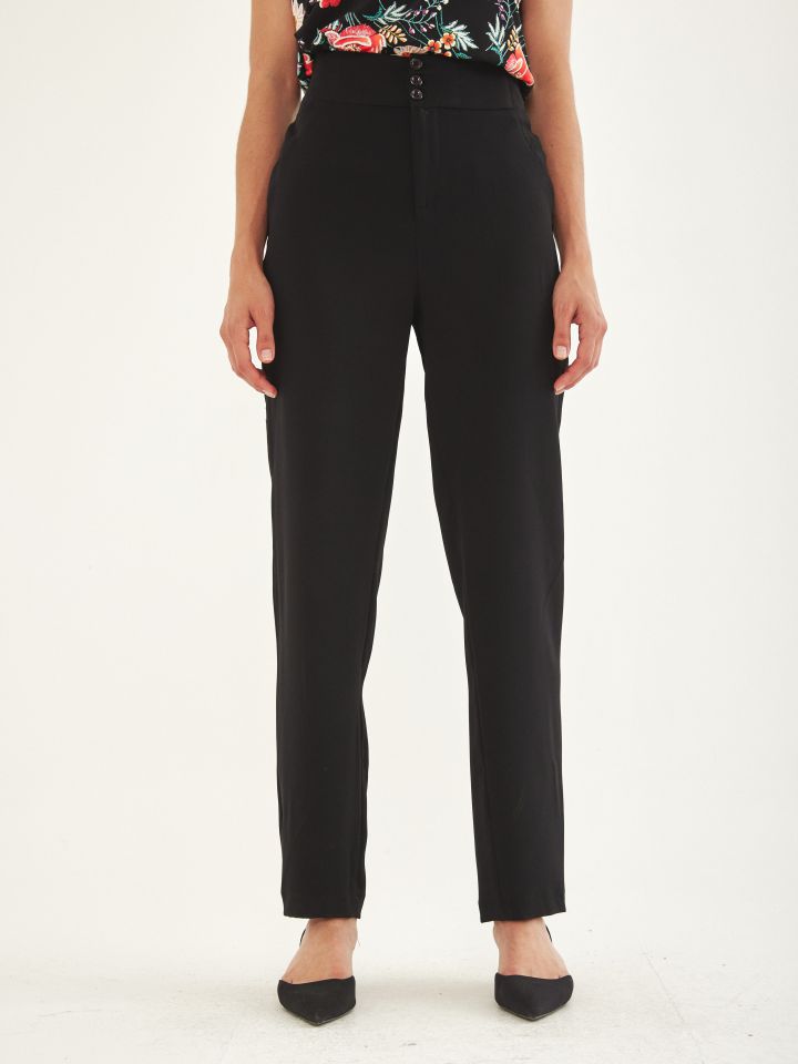 מכנסי כיסי אלכסון גומי בצדדים בצבע שחור