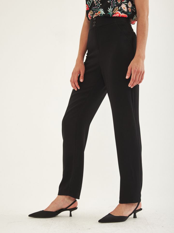 מכנסי כיסי אלכסון גומי בצדדים בצבע שחור