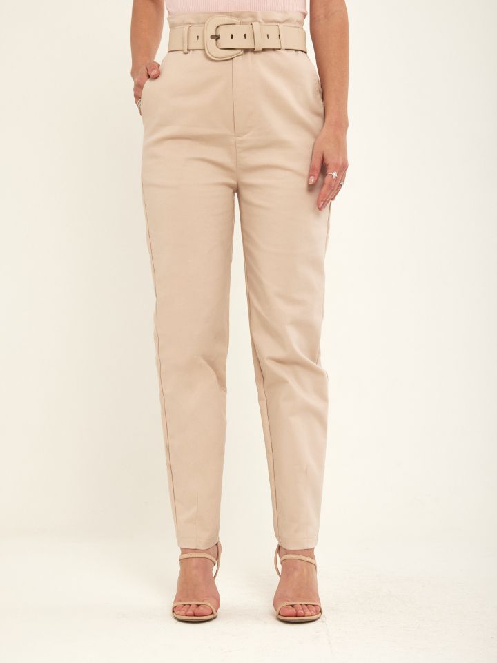 מכנסי חגורה ארוך בצבע בייז’