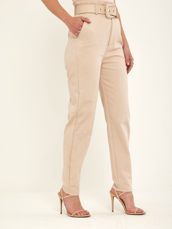 מכנסי חגורה ארוך בצבע בייז’