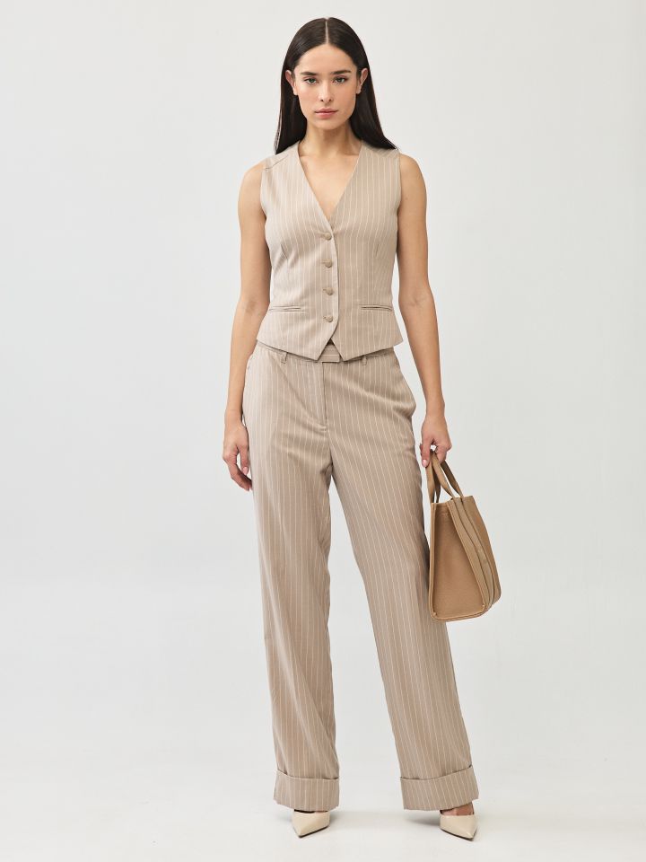 מכנסיים פסים סיכה בצבע קאמל