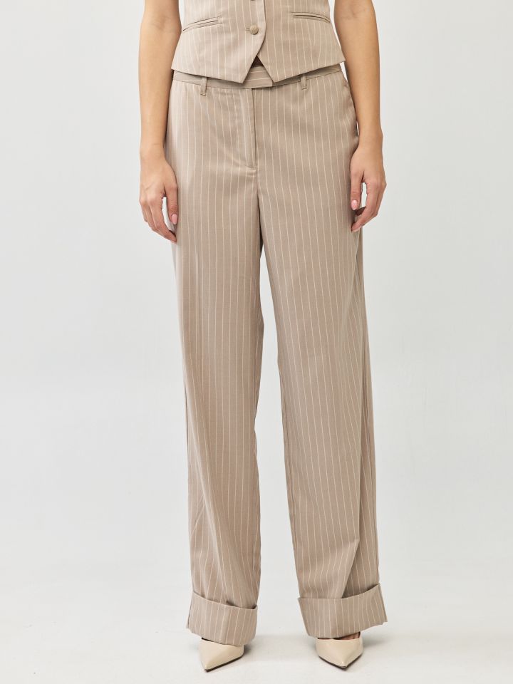 מכנסיים פסים סיכה בצבע קאמל