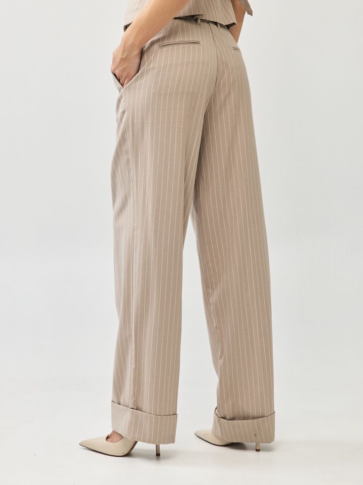 מכנסיים פסים סיכה בצבע קאמל