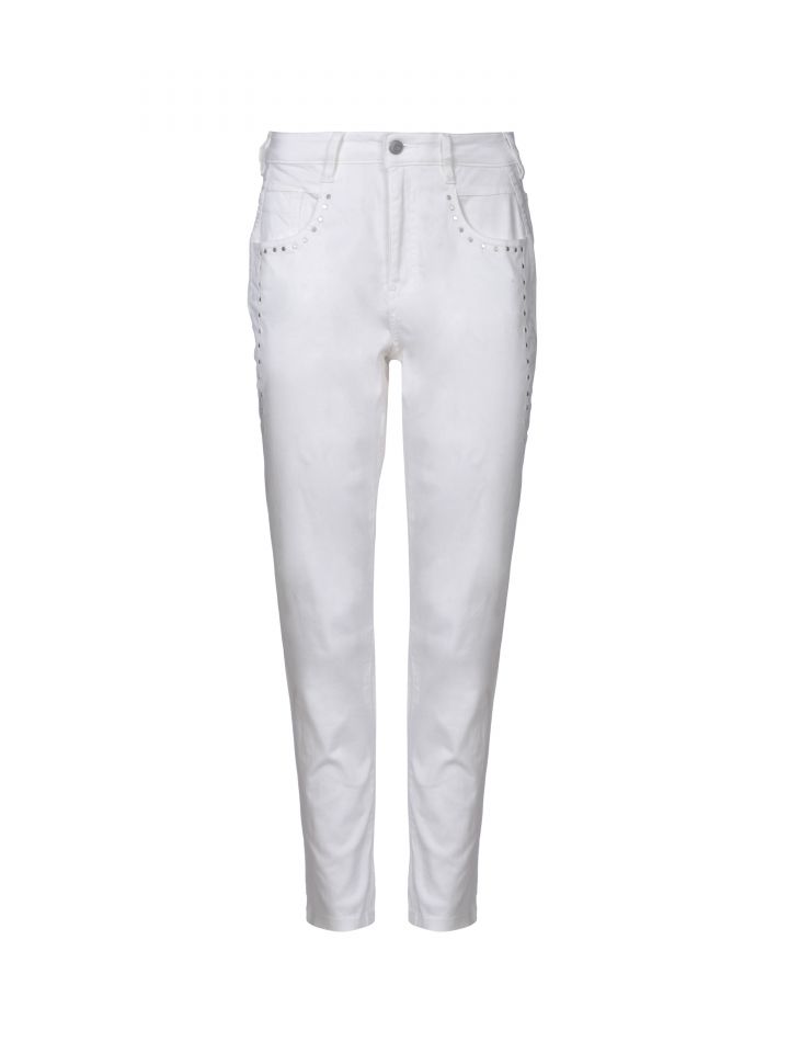 מכנסי דריל ניטים בצבע לבן