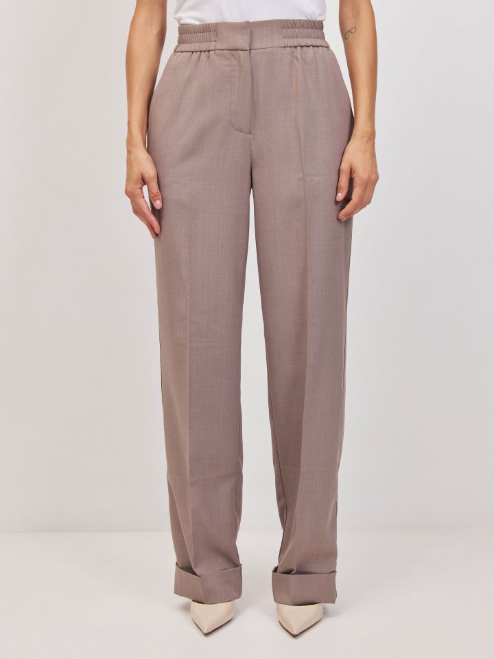 מכנסיים גומי בגב מנג’טים LIAT בצבע בייז מלנג’