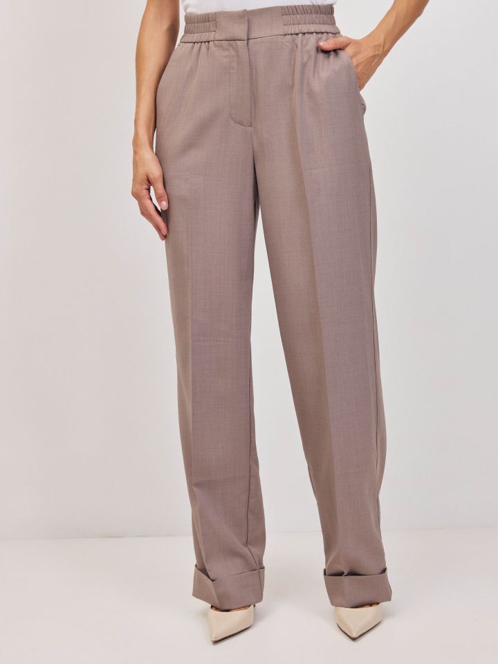 מכנסיים גומי בגב מנג’טים LIAT בצבע בייז מלנג’