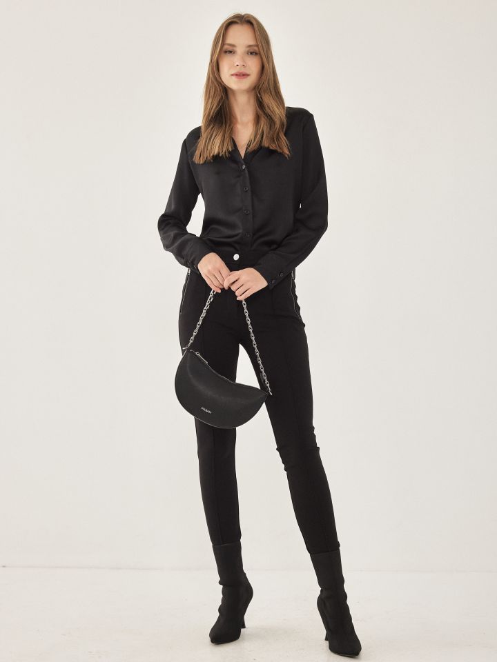 מכנסי מילנו רוכסנים בצבע שחור