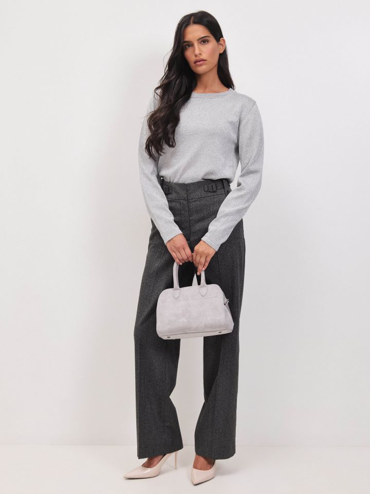 מכנסיים חגורה אבזמים בצבע אפור מרנגו