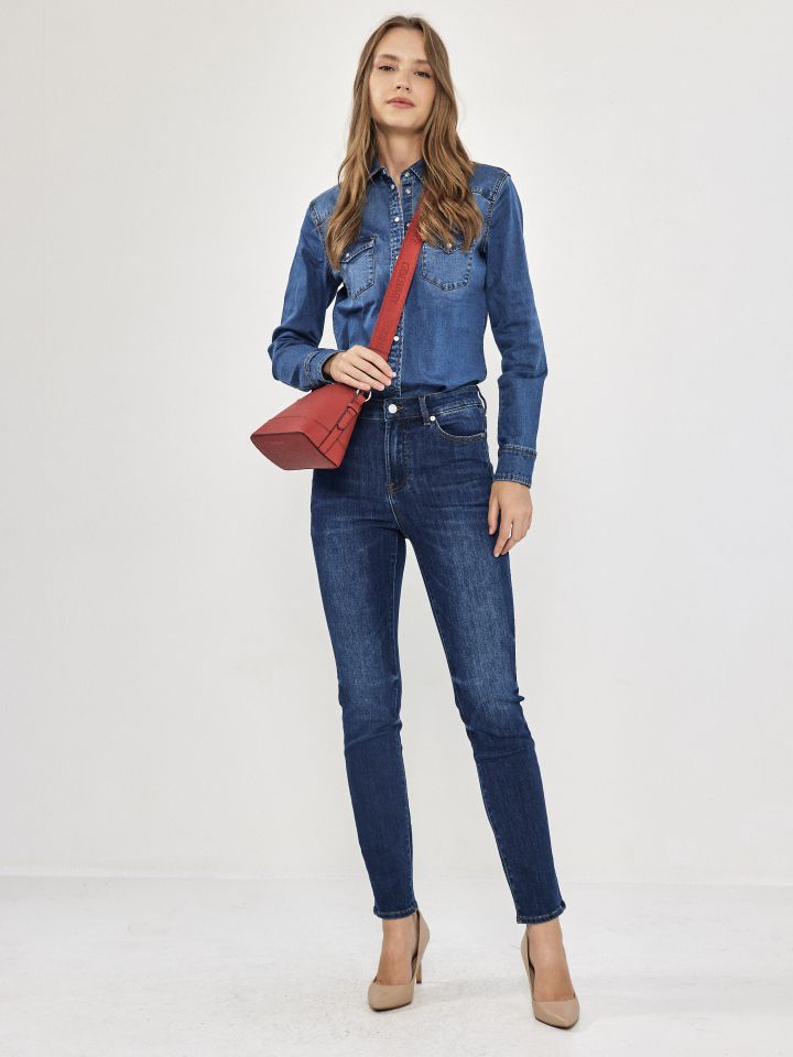 מכנסיים ג’ינס סקיני  PROMO בצבע ג’ינס כהה