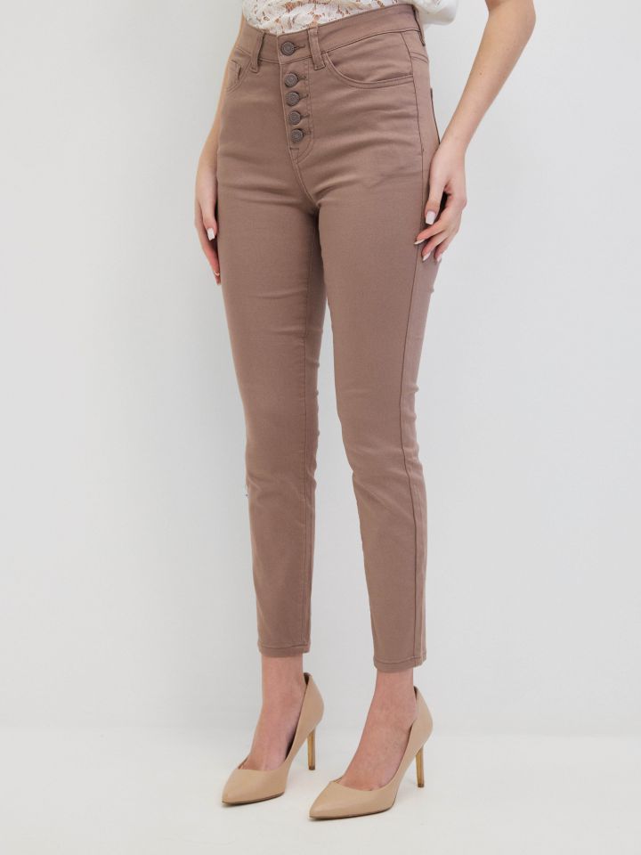 מכנסיים 7/8 כפתורים PROMO בצבע מוקה