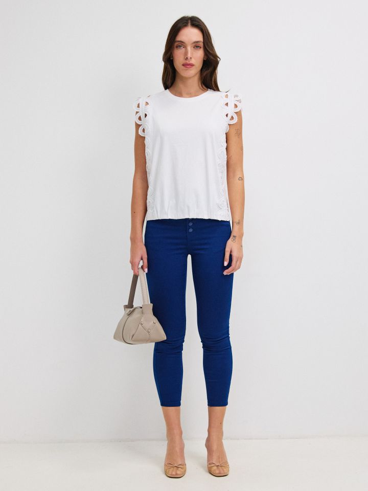 מכנסיים 7/8 כפתורים PROMO בצבע כחול אינדיגו