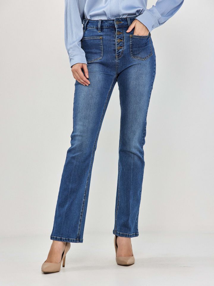 מכנסיים ג’ינס כיסים בפרונט בצבע ג’ינס בהיר