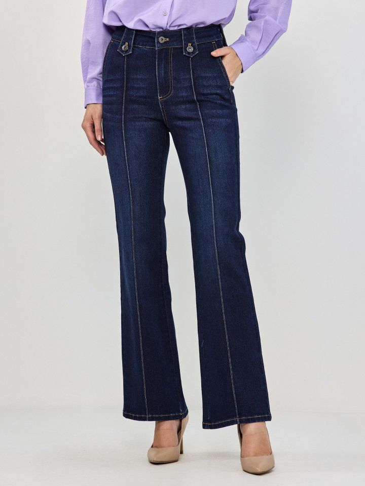 מכנסיים ג’ינס לולאות בצבע ג’ינס כהה