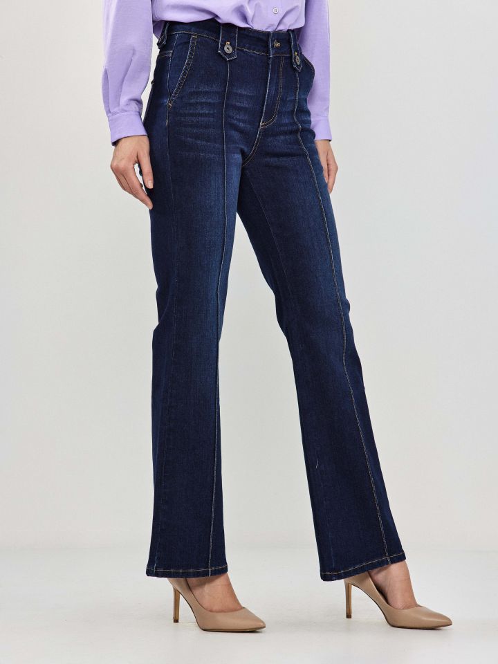 מכנסיים ג’ינס לולאות בצבע ג’ינס כהה