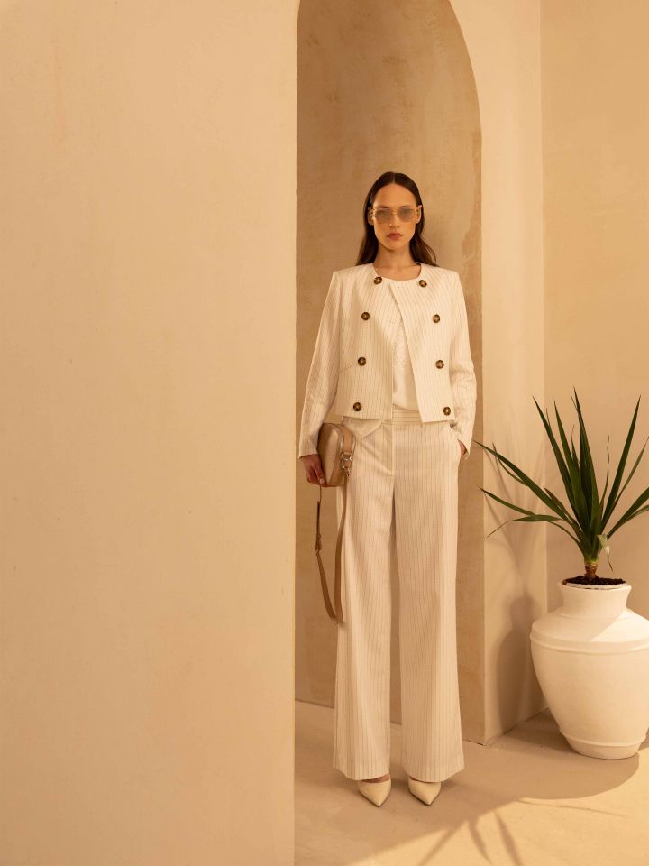 מכנסיים פסים בצבע שמנת