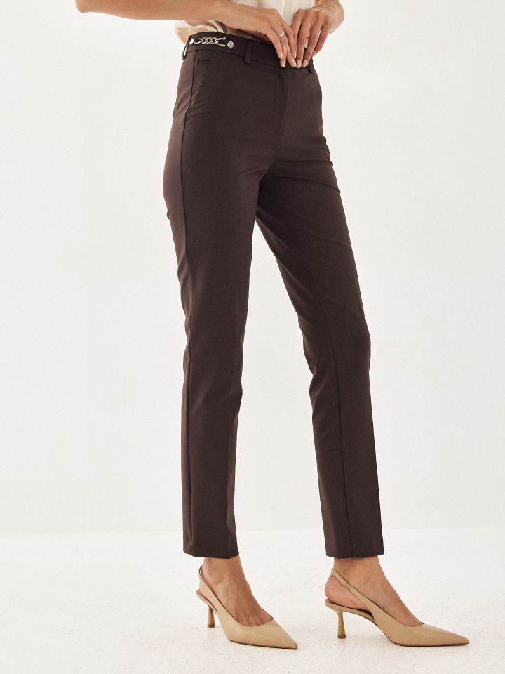 מכנסי שרשרת צד בצבע חום