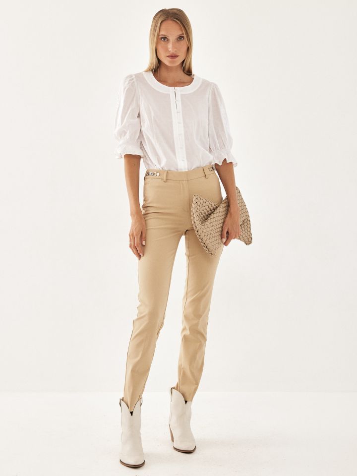 מכנסי שרשרת צד בצבע קאמל