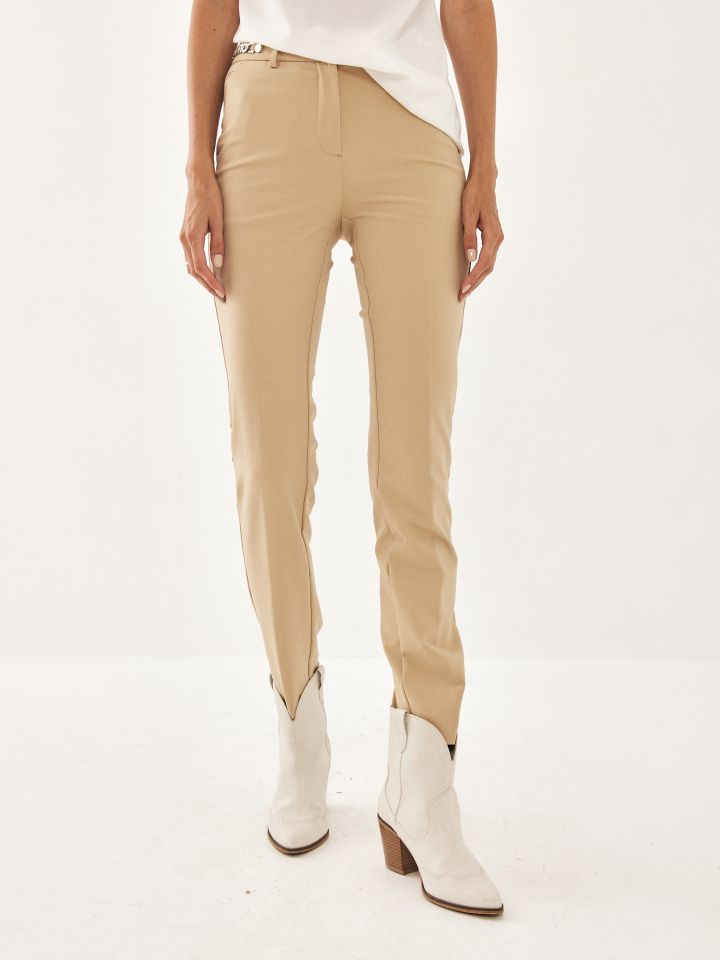 מכנסי שרשרת צד בצבע קאמל