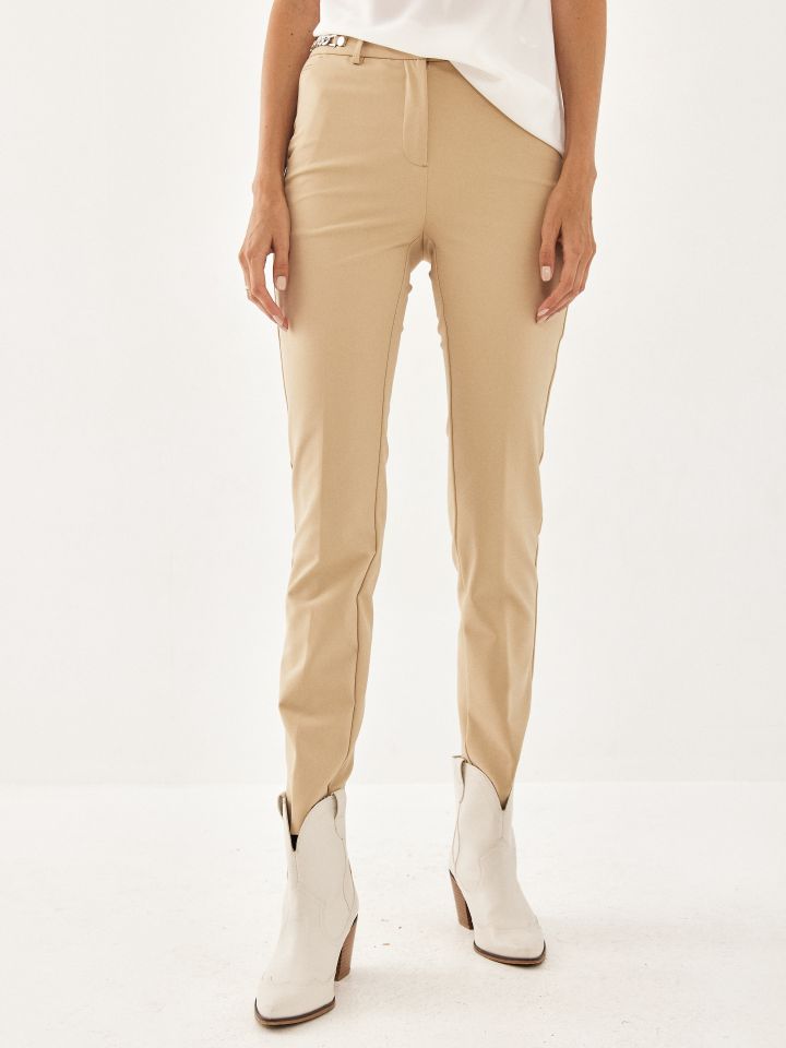 מכנסי שרשרת צד בצבע קאמל