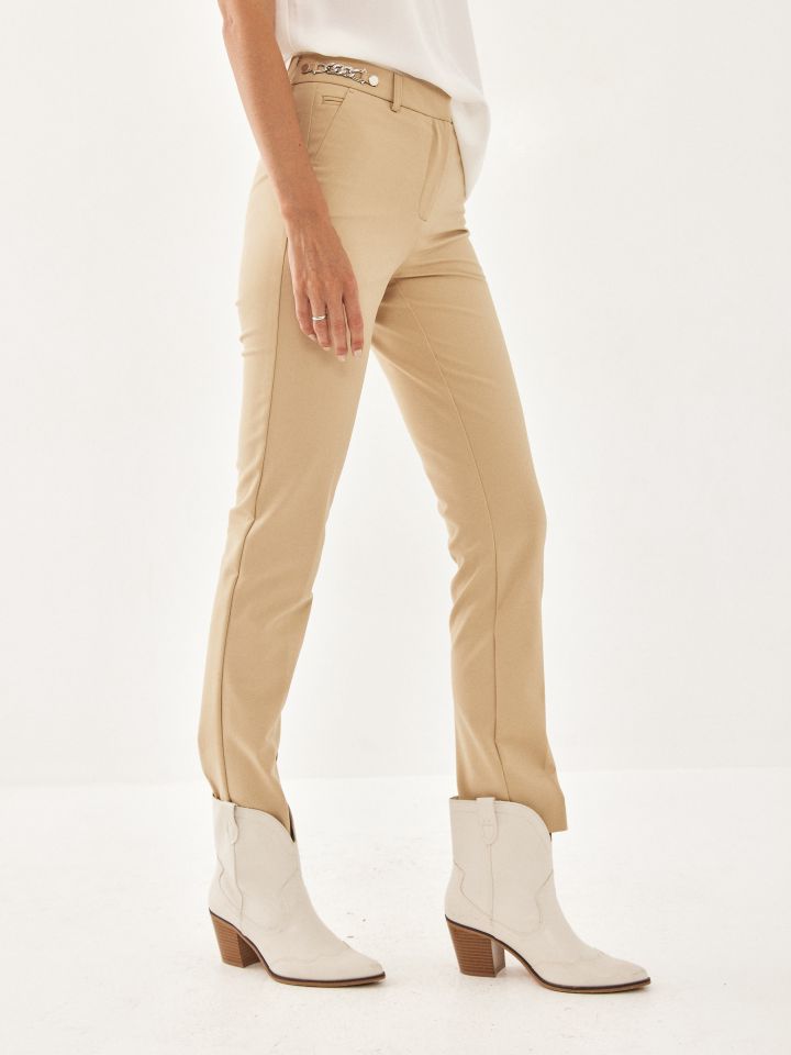 מכנסי שרשרת צד בצבע קאמל