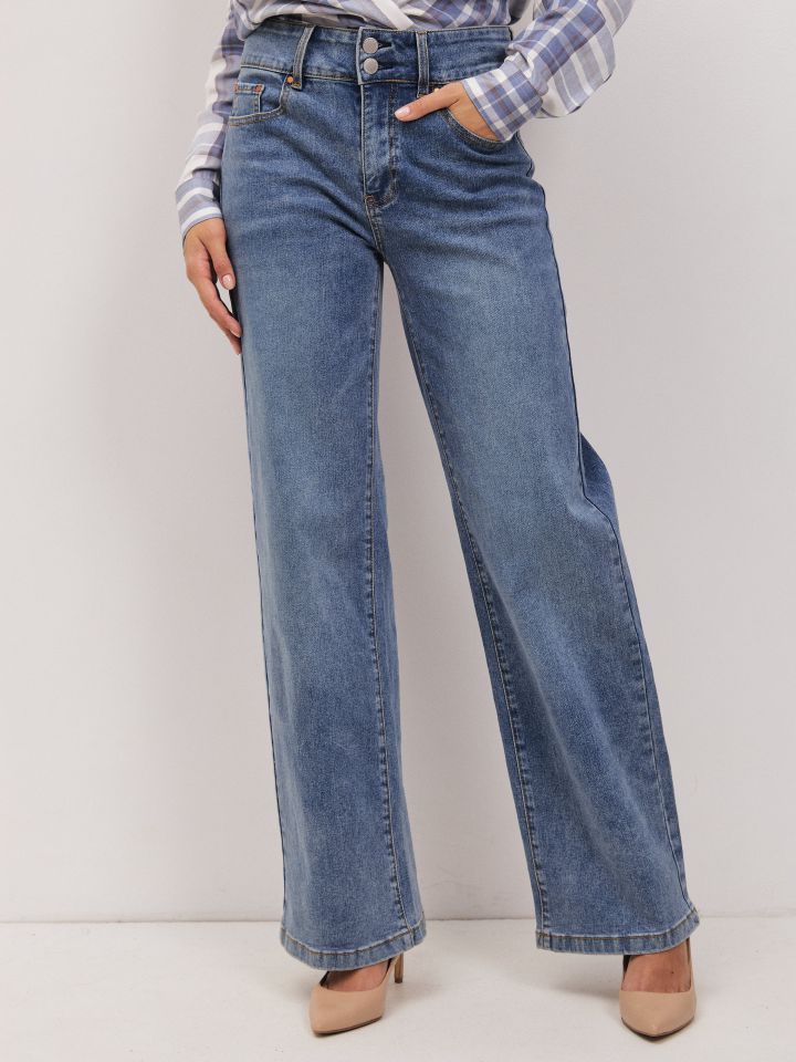 מכנסיים ג’ינס כפתורים PROMO בצבע ג’ינס