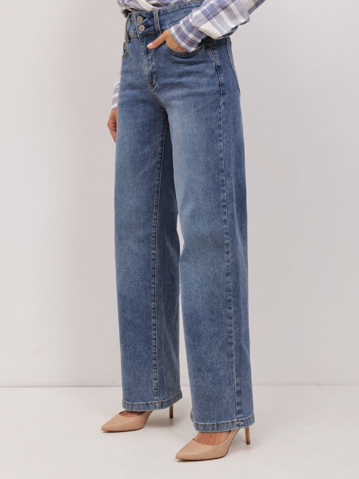 מכנסיים ג’ינס כפתורים PROMO בצבע ג’ינס