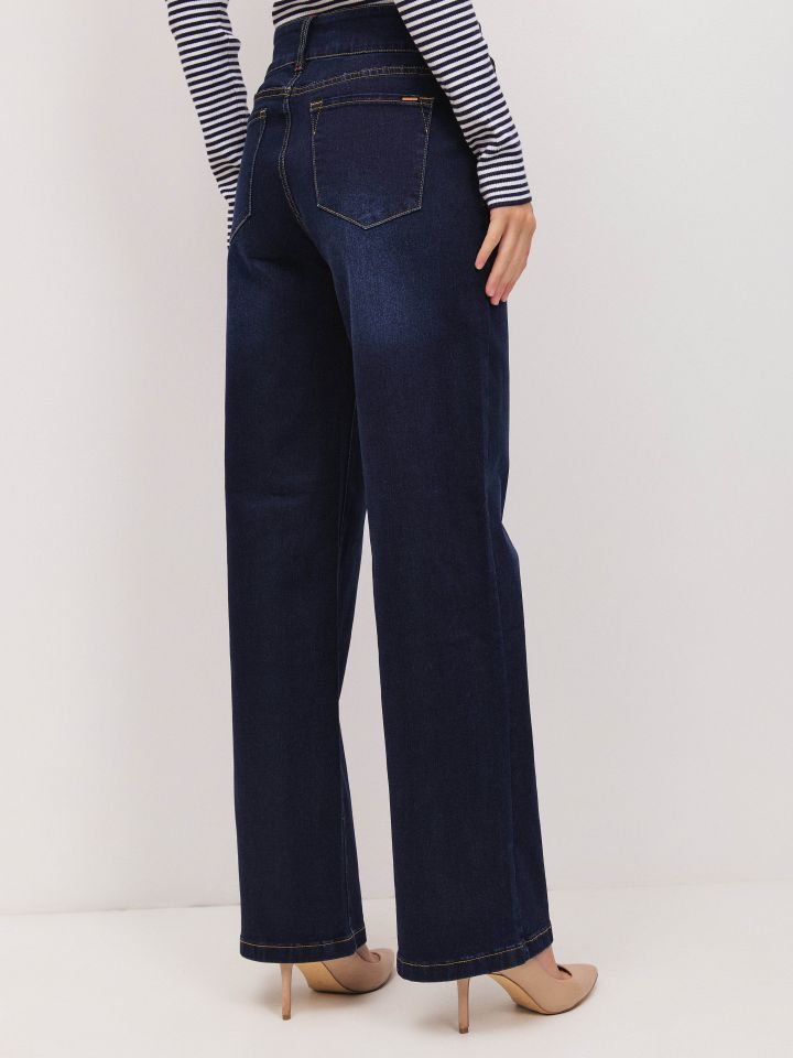 מכנסיים ג’ינס כפתורים PROMO בצבע ג’ינס כהה