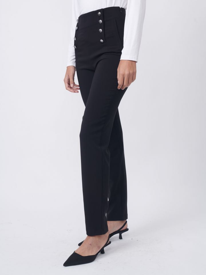 מכנסי שורות כפתורים בצבע שחור