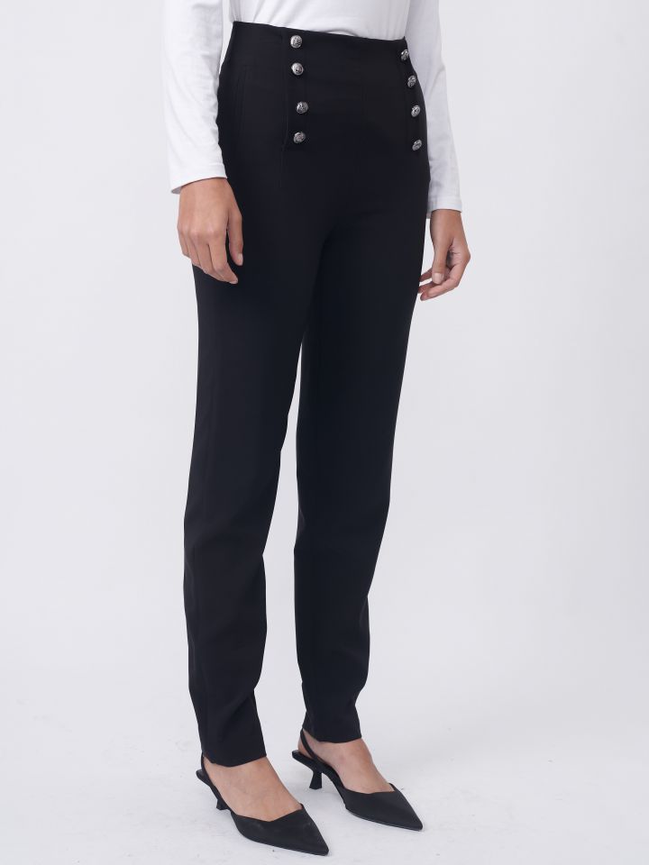 מכנסי שורות כפתורים בצבע שחור