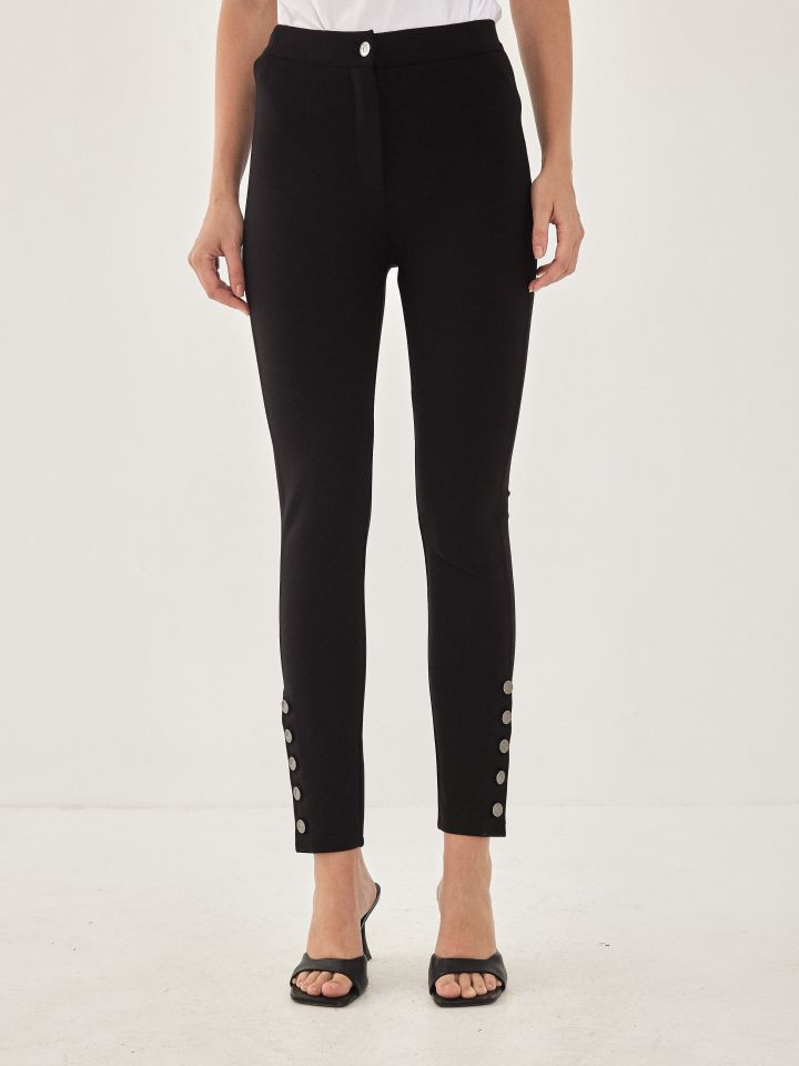 מכנסי מילנו כפתורים בצבע שחור