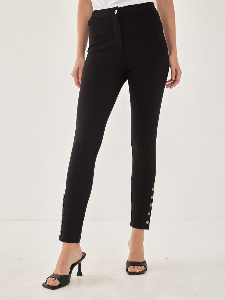 מכנסי מילנו כפתורים בצבע שחור