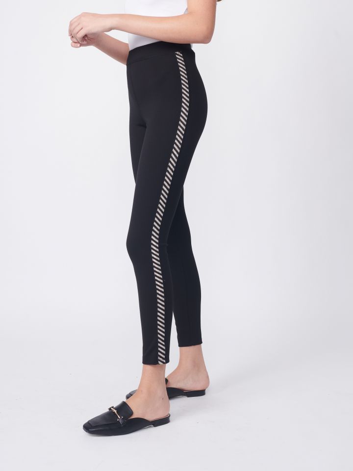 מכנסי טייץ סרט לורקס באלכסון בצבע שחור