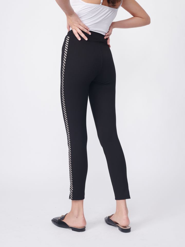 מכנסי טייץ סרט לורקס באלכסון בצבע שחור