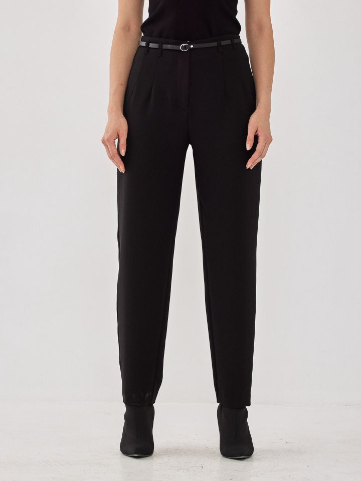 מכנס דיאגונל + חגורה בצבע שחור