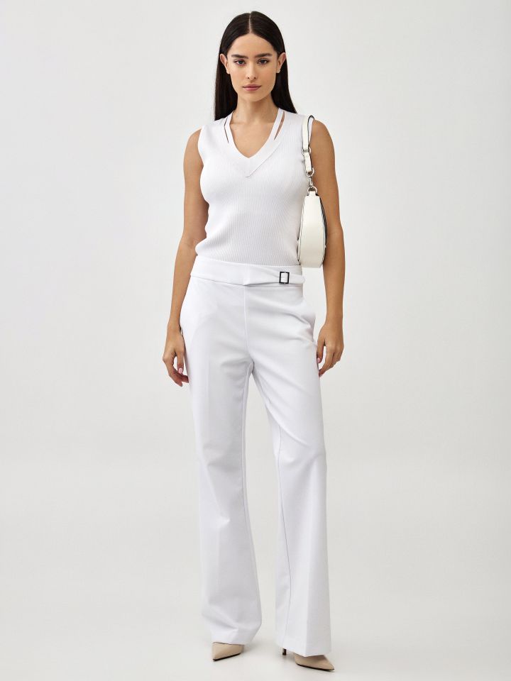 מכנסיים אבזם צד בצבע לבן