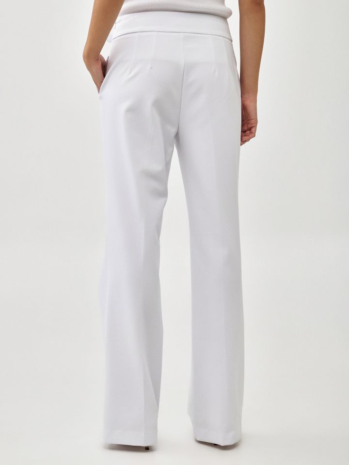 מכנסיים אבזם צד בצבע לבן