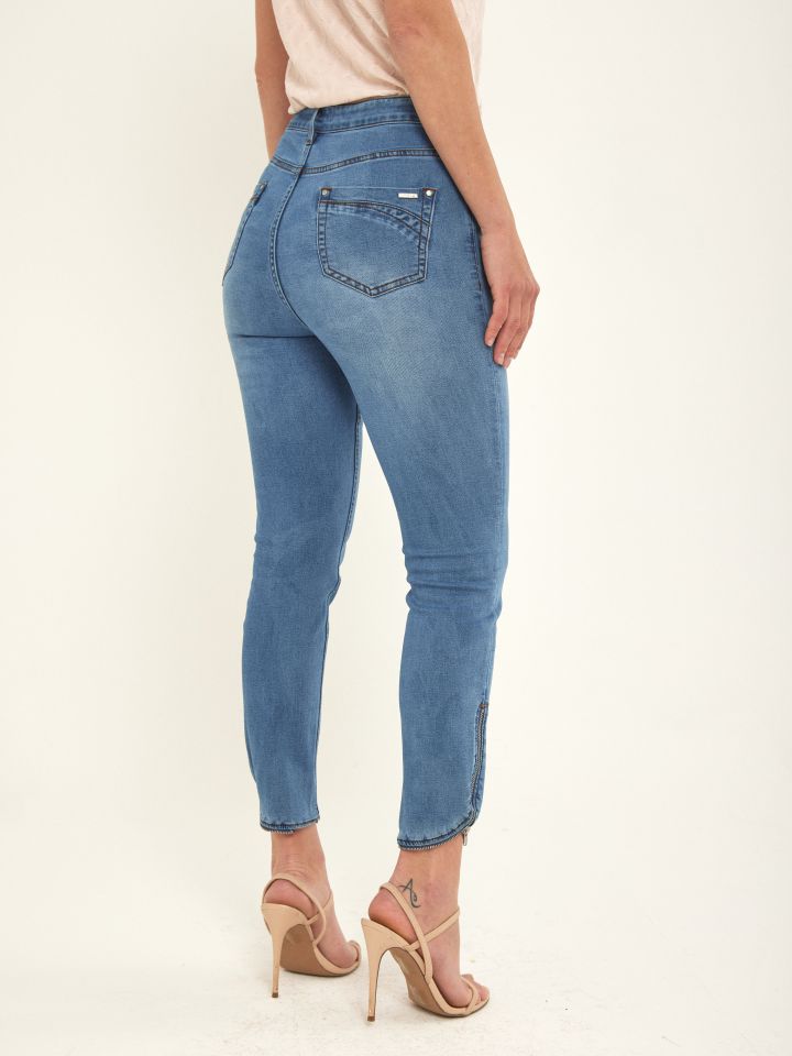 מכנסי ג’ינס רוכסנים PROMO בצבע ג’ינס בהיר