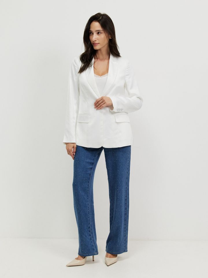 מכנסיים ג’ינס דמוי יהלומים בצבע ג’ינס בהיר