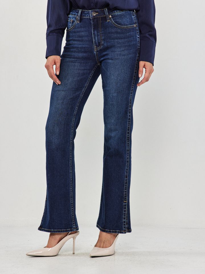 מכנסיים ג’ינס שליץ צד PROMO בצבע ג’ינס כהה