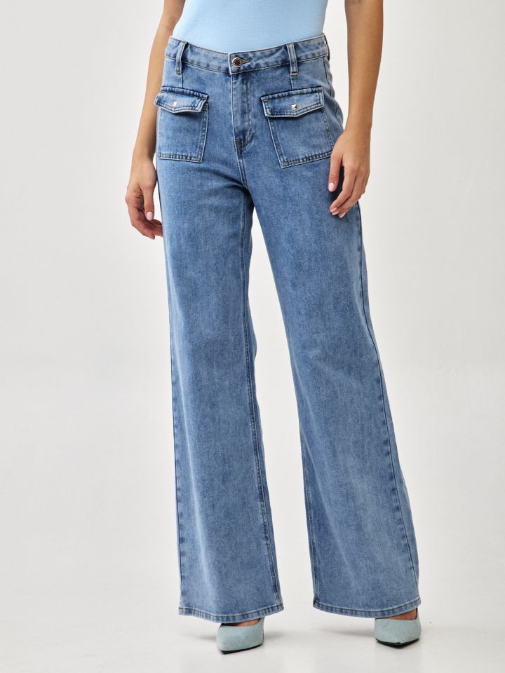 מכנסיים גינס כיסים בצבע ג’ינס