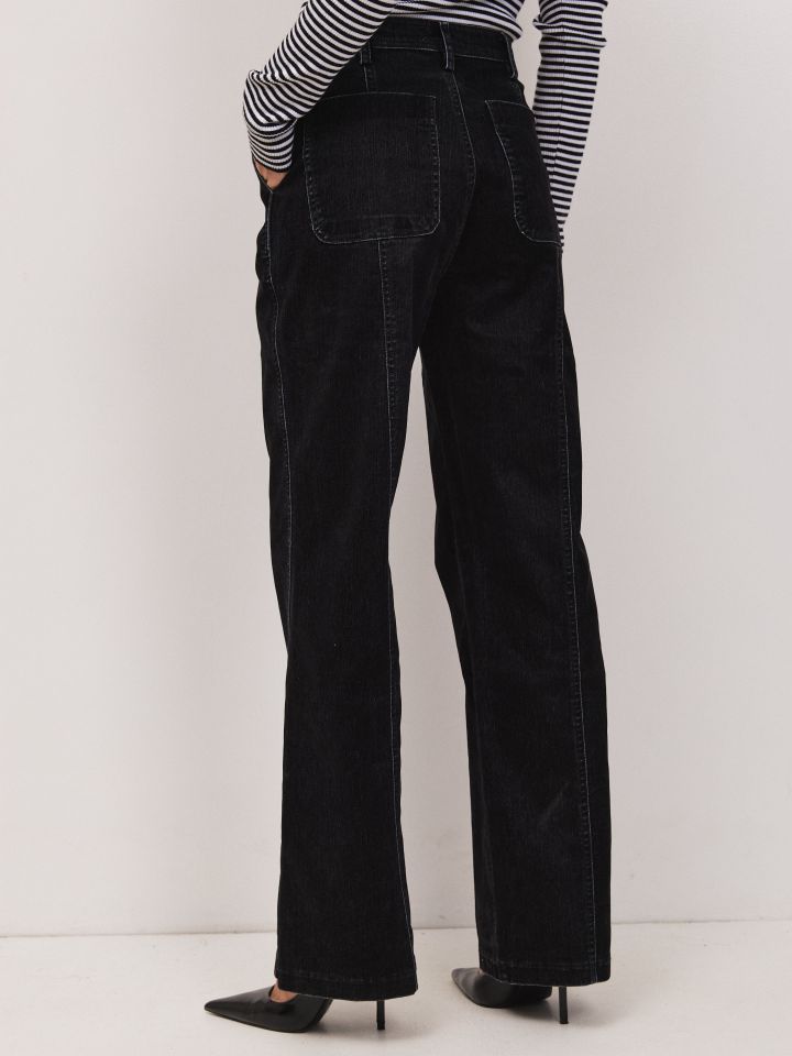 מכנסיים ג’ינס קטיפה בצבע כחול/שחור