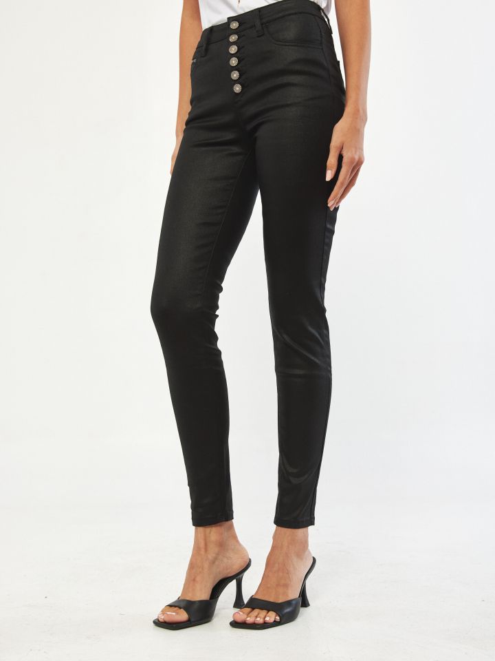 מכנסי SHINY כפתורים חיצונים בצבע שחור