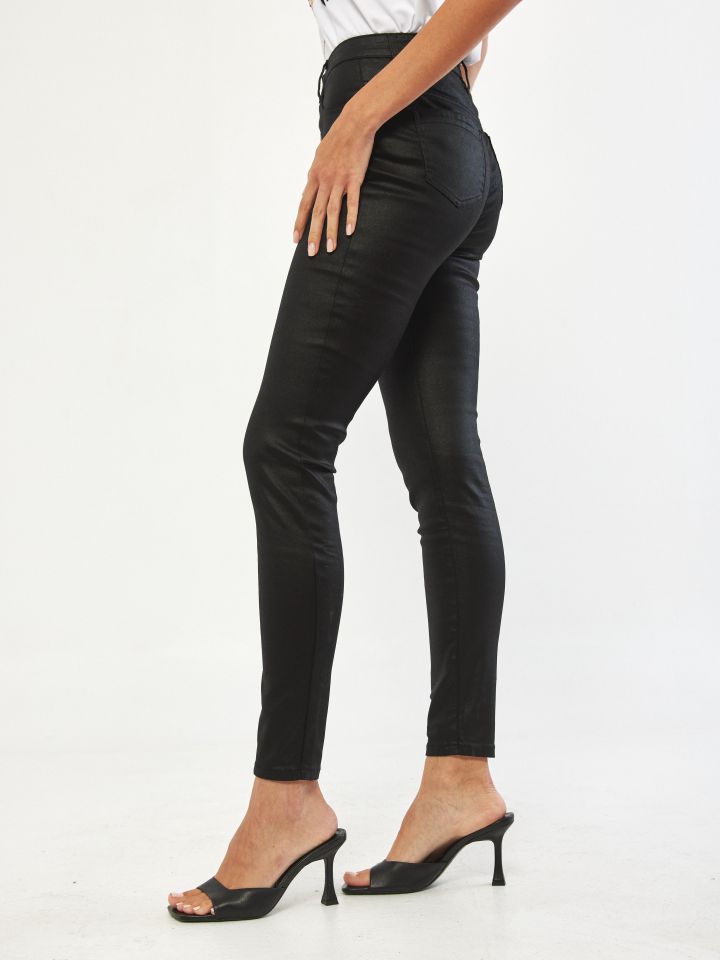 מכנסי SHINY כפתורים חיצונים בצבע שחור