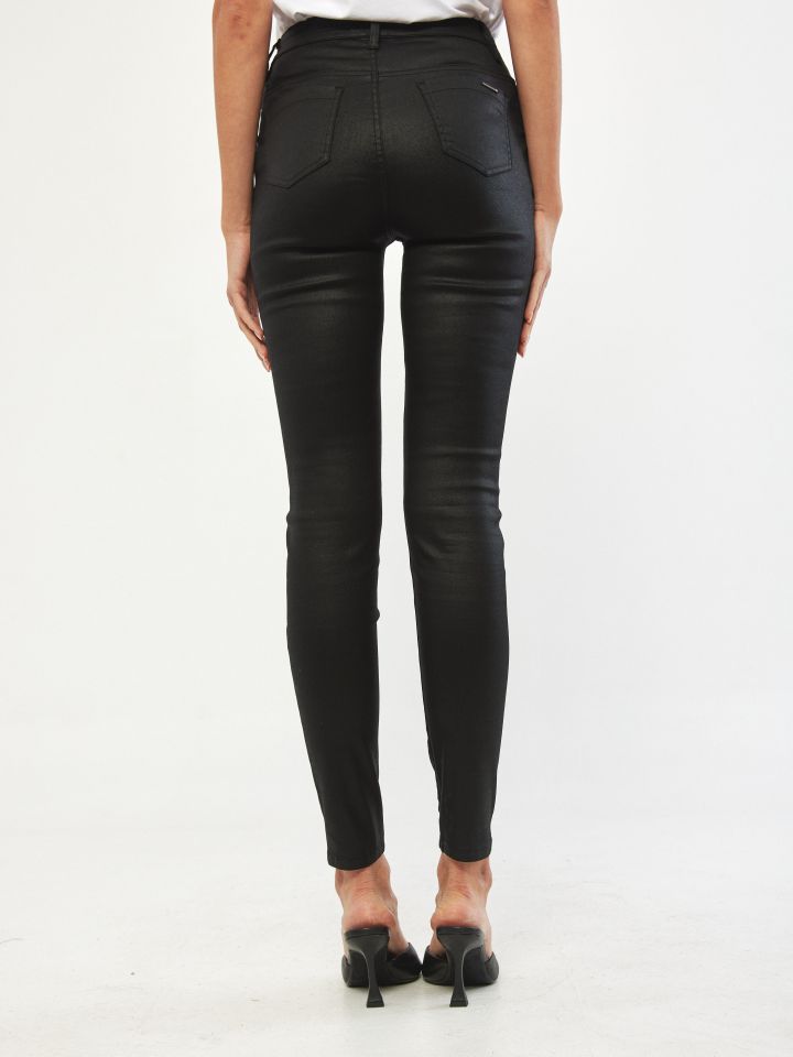 מכנסי SHINY כפתורים חיצונים בצבע שחור