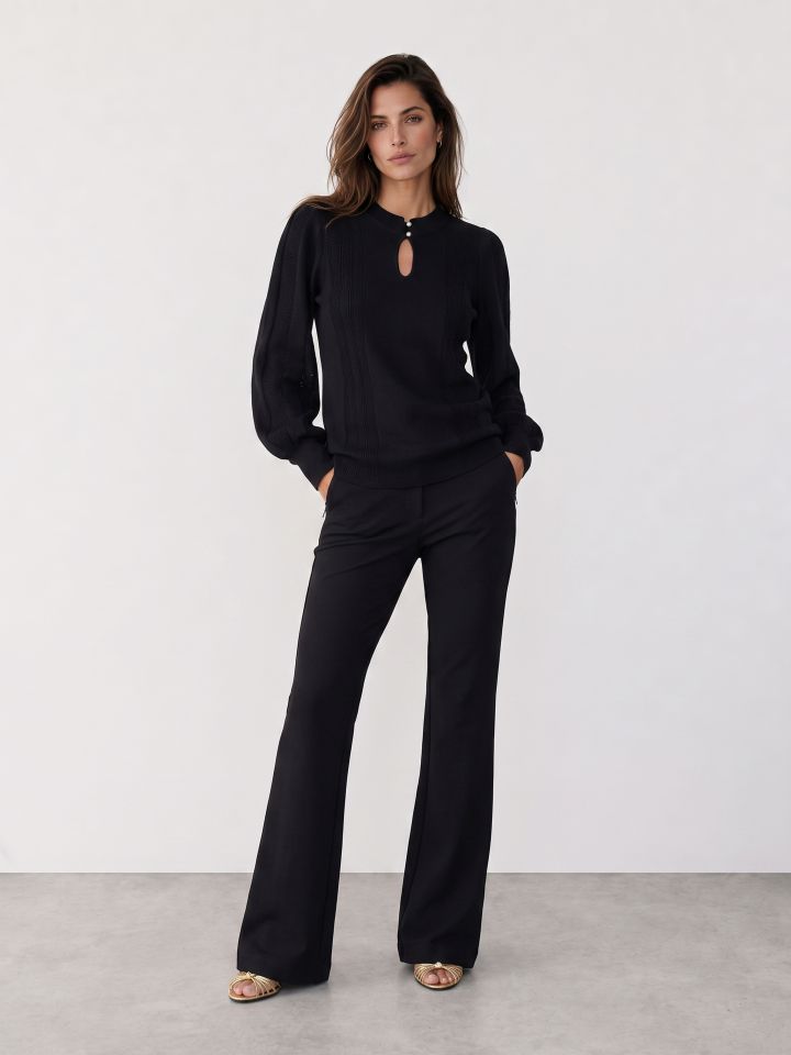 מכנסיים מילנו רוכסני צד בצבע שחור