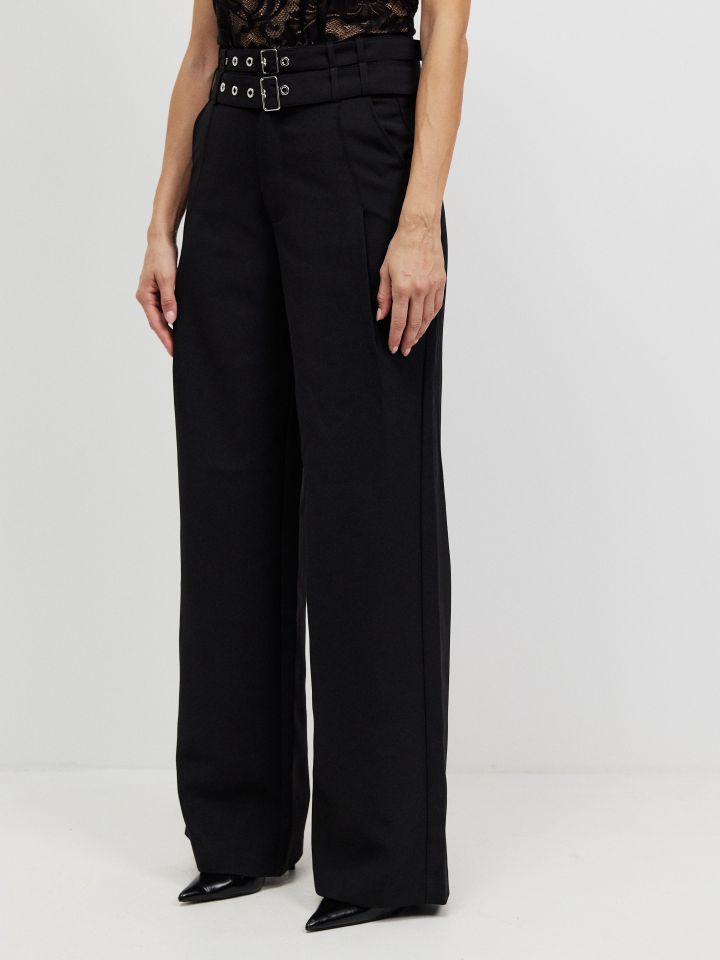 מכנסיים חגורה כפולה בצבע שחור