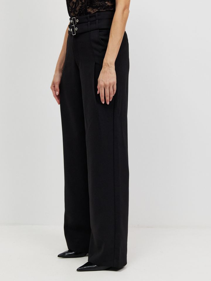 מכנסיים חגורה כפולה בצבע שחור