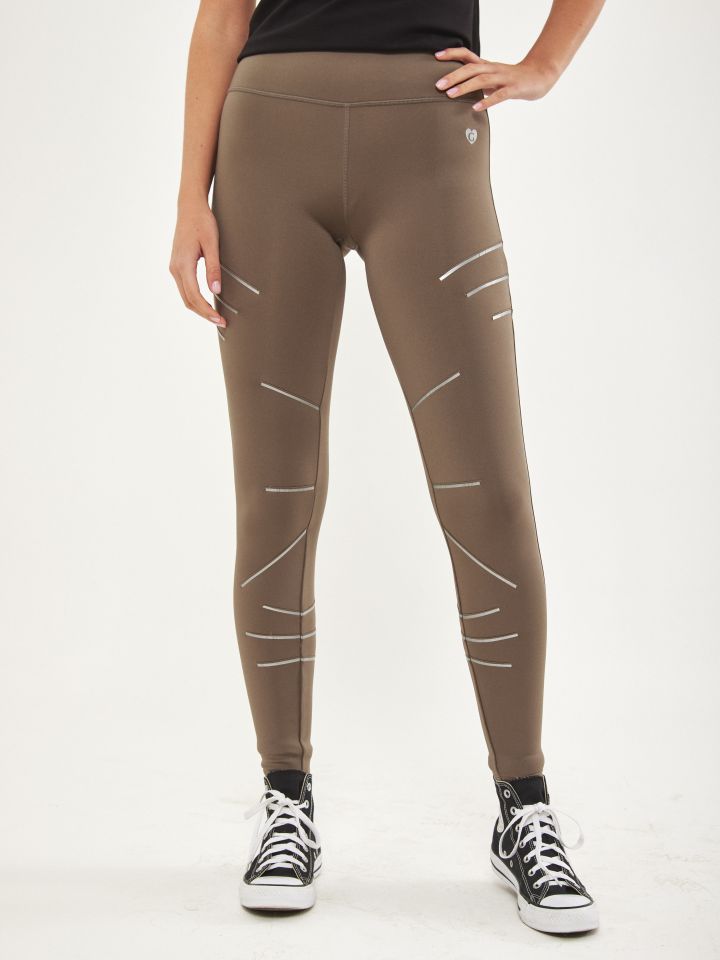 מכנסי טייץ מתפרים זוהרים SPORT בצבע זית