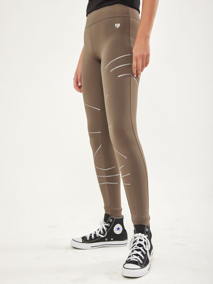 מכנסי טייץ מתפרים זוהרים SPORT בצבע זית