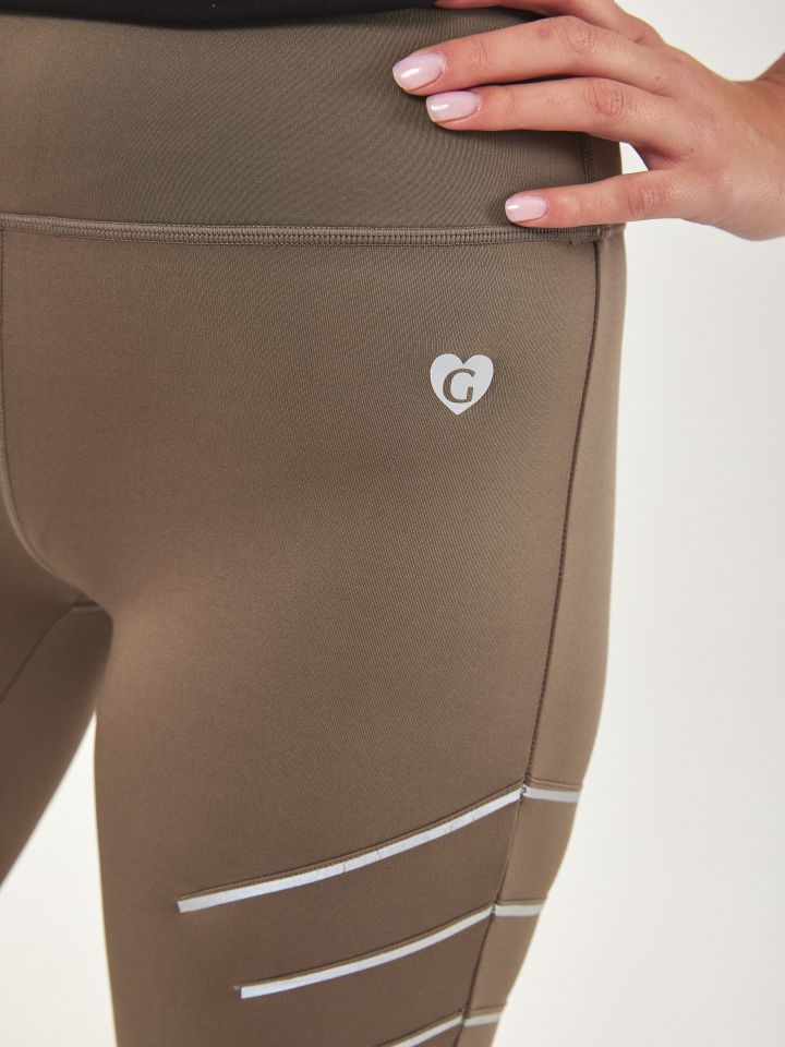 מכנסי טייץ מתפרים זוהרים SPORT בצבע זית